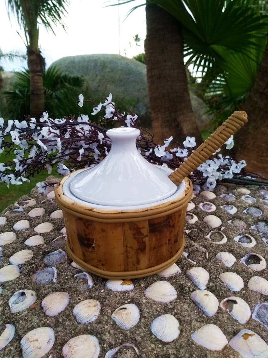 Açucareiro em Porcelana e Bambu