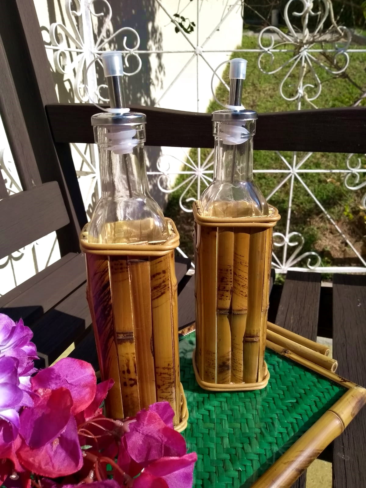 Conjunto  de Azeite e Vinagre em Vidro e Bambu