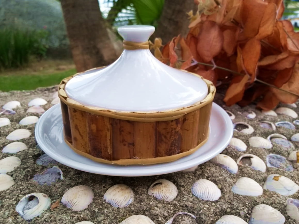 Manteigueira em Porcelana e Bambu