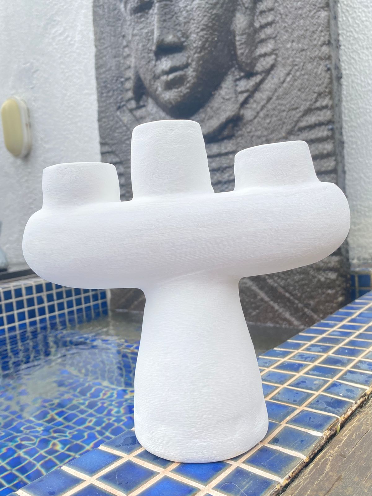 Castiçal Triplo Cerâmica
