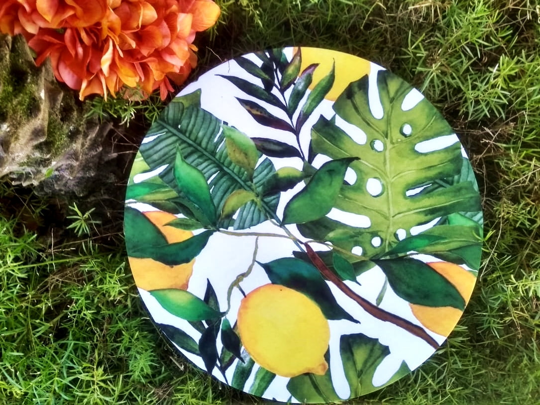 Kit de Sousplat com 6 Peças em Tecido Limão e Folhas