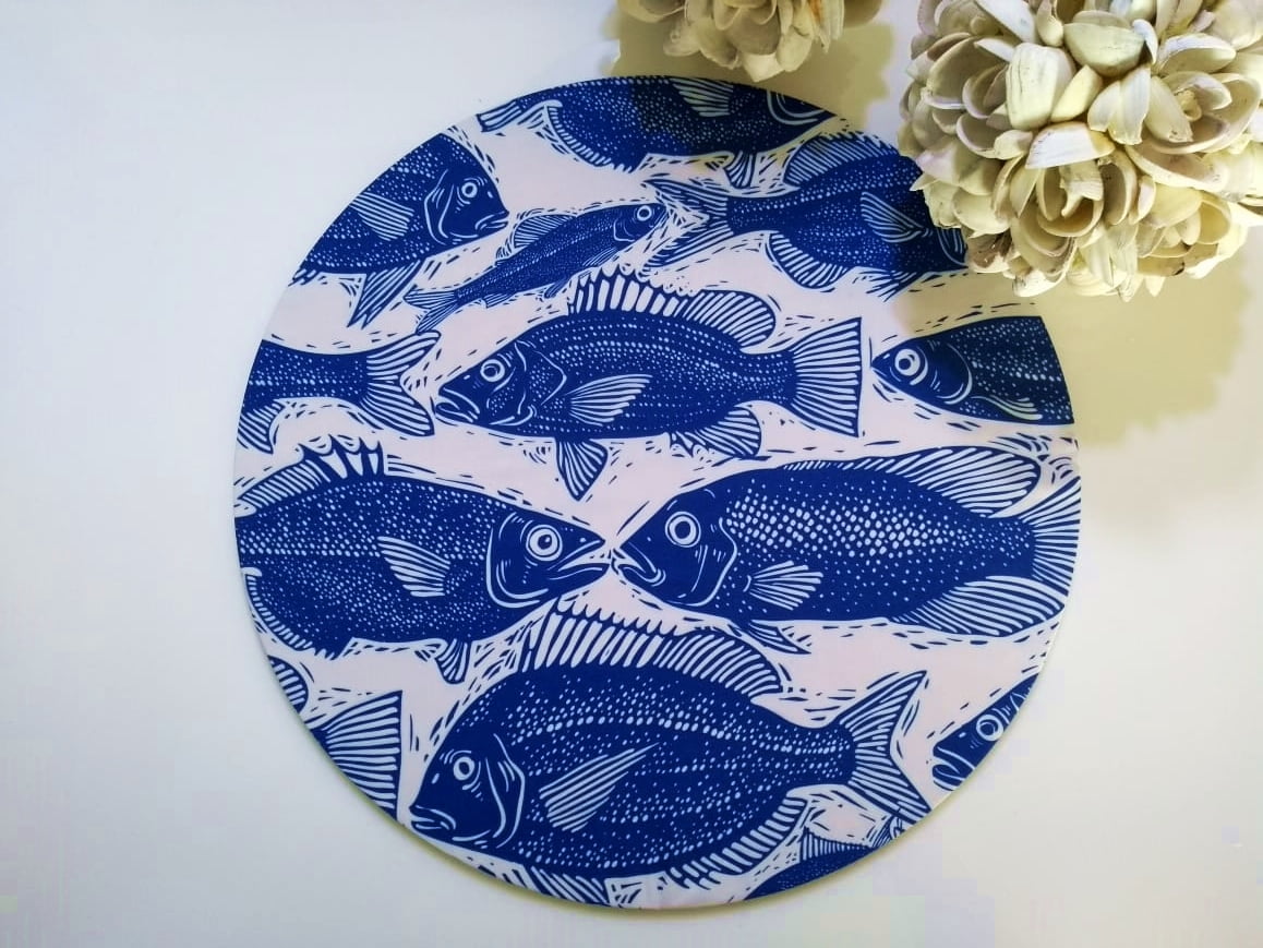 Kit de Sousplat com 6 Peças em Tecido Peixe Azul    