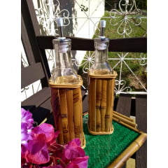 Conjunto  de Azeite e Vinagre em Vidro e Bambu