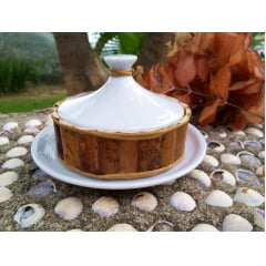 Manteigueira em Porcelana e Bambu