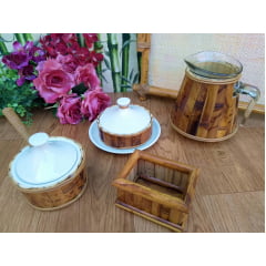 Manteigueira em Porcelana e Bambu