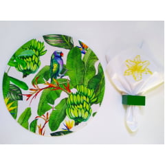 Kit com 6 guardanapos em algodão branco com lírio amarelo