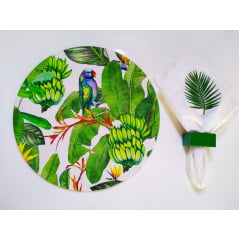 Kit com 4 guardanapos em algodão branco com palmeiras