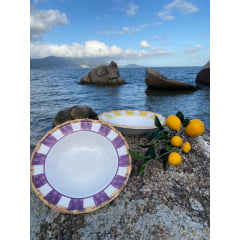Prato Fundo em Porcelana Orquídea Amarela e Lilás com 8 Prato Fundo em Porcelana Orquídea Amarela e Lilás com 8