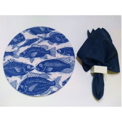 Kit de Sousplat com 6 Peças em Tecido Peixe Azul    