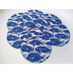 Kit de Sousplat com 6 Peças em Tecido Peixe Azul    
