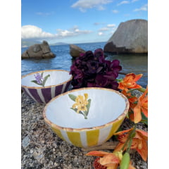 Bowl Cereal em Porcelana Orquídea Amarela e Lilás com 8 Bowl Cereal em Porcelana Orquídea Amarela e Lilás com 8