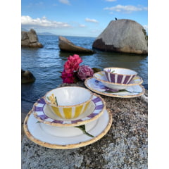 Bowl Cereal em Porcelana Orquídea Amarela e Lilás com 8