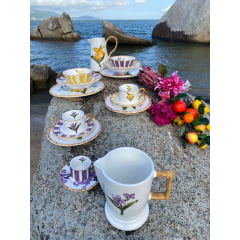 Bowl Cereal em Porcelana Orquídea Amarela e Lilás com 8