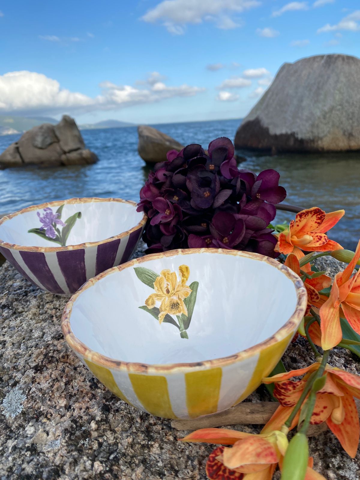 Bowl Cereal em Porcelana Orquídea Amarela e Lilás com 8